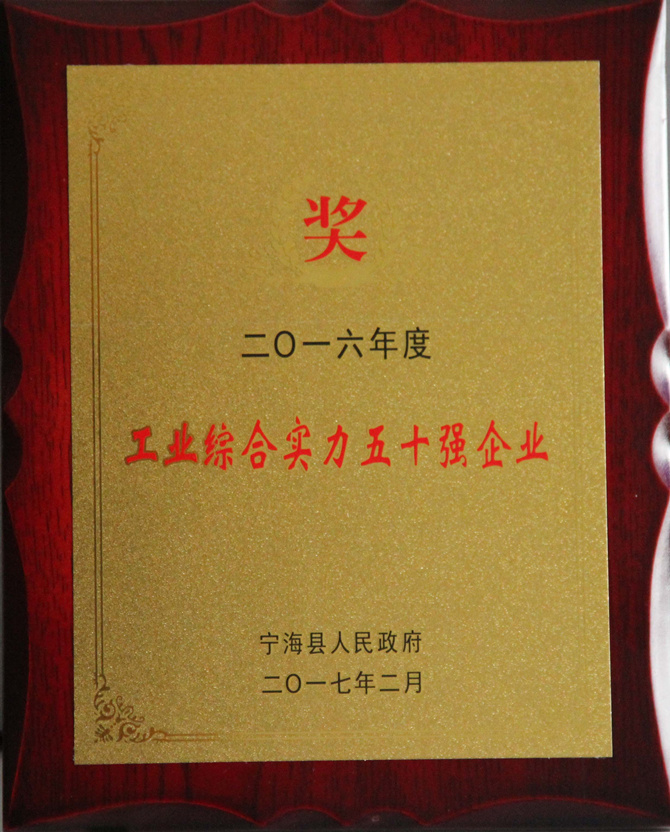 華寶公司榮獲“2016年度寧海縣工業綜合實力五十強”